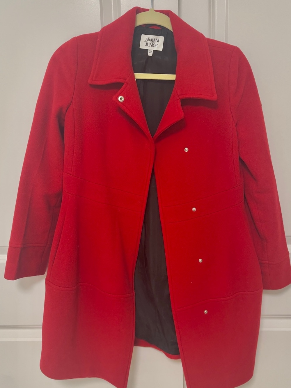Armani Junior Bright Red Girls' Wool-Blend Pea Coat